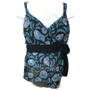 Satin Side Tie Sash Black Blue Blouse Sleeveless